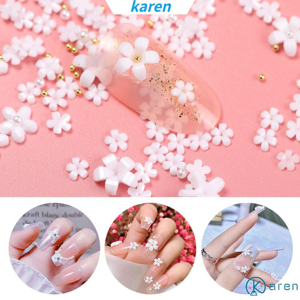 Nhãn Dán Trang Trí Móng Tay 3D DIY Hình Hoa Trắng Mini Thời Trang Dành Cho Nữ