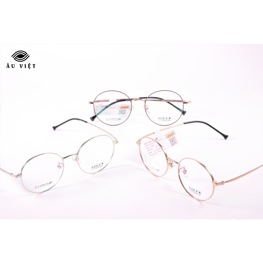 Gọng kính titanium Nikko 8208 nam nữ unisex dáng tròn màu bạc/vàng hồng/đen Full box cao cấp