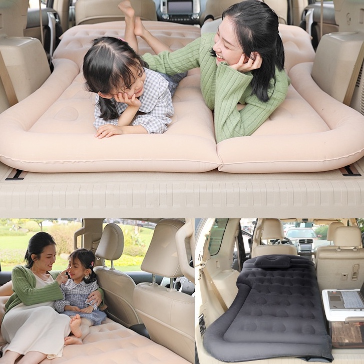 Nệm hơi, giường bơm hơi mặt nhung cao cấp trên xe ô tô tặng kèm bơm