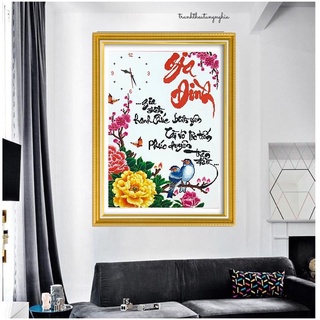 Tranh thêu chữ thập đồng hồ gia đình hạnh phúc 54cm x 71cm
