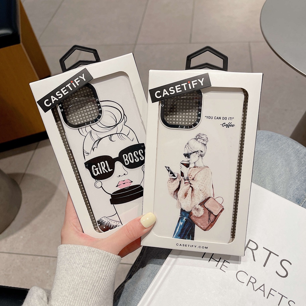 Ốp Điện Thoại Mềm Tích Hợp Giá Đỡ Hình Cô Gái Uống Cà Phê Cho iPhone13Pro 11 12Pro XS 11 12Promax 13Promax 11 12 13