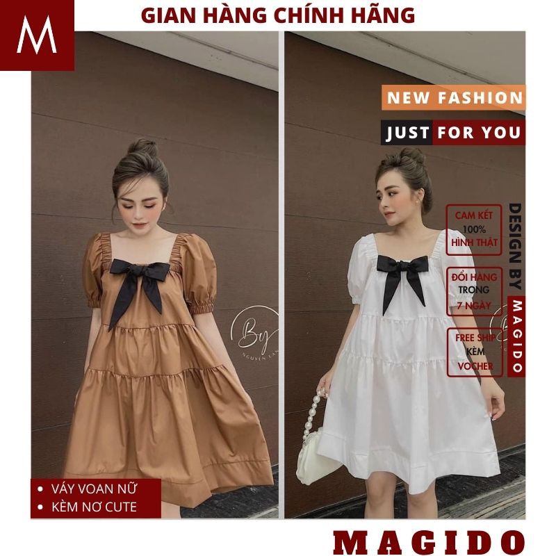 Váy Babydoll Nữ Dáng Xoè 3 Màu 💚 Đầm Nữ Tay Bồng Cổ Nơ Siêu Xinh ( Có kèm ảnh và thật ) ĐẦM trắng BÁNH BÈO CUTE ,MAGIDO | BigBuy360 - bigbuy360.vn