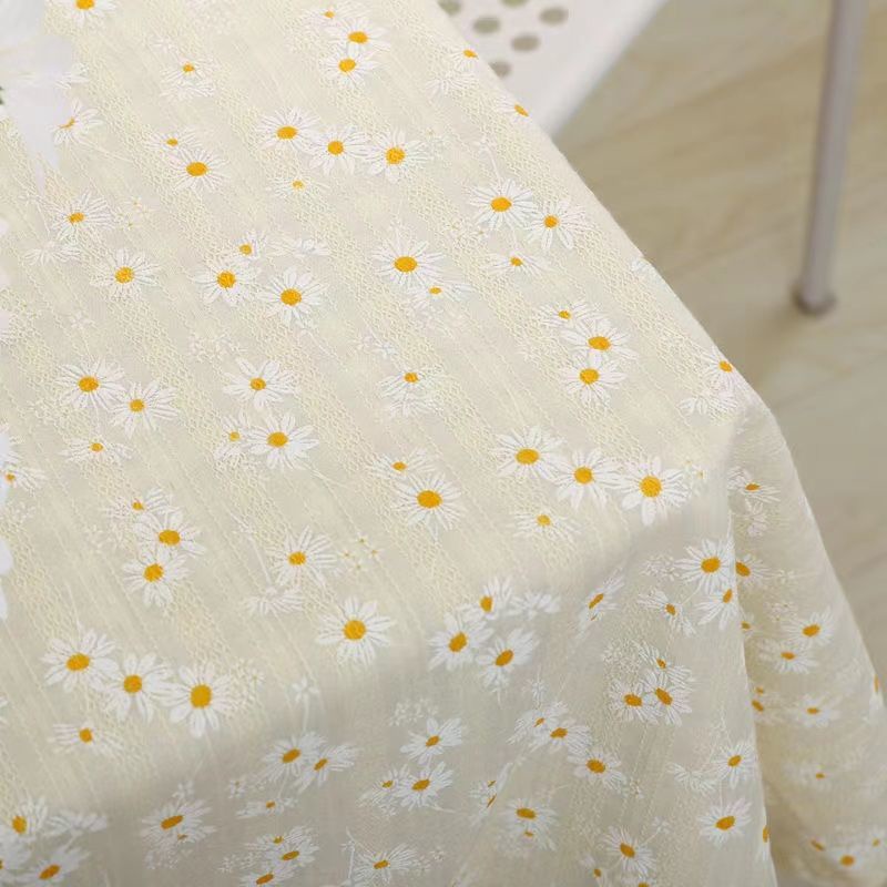 Khăn Trải Bàn Vải Cotton Lanh Cao Cấp Họa Tiết Hoa Cúc Xinh Xắn Phong Cách Nhật Bản