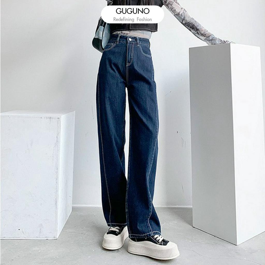 Quần jeans nữ ống rộng cạp cao rộng GUGUNO