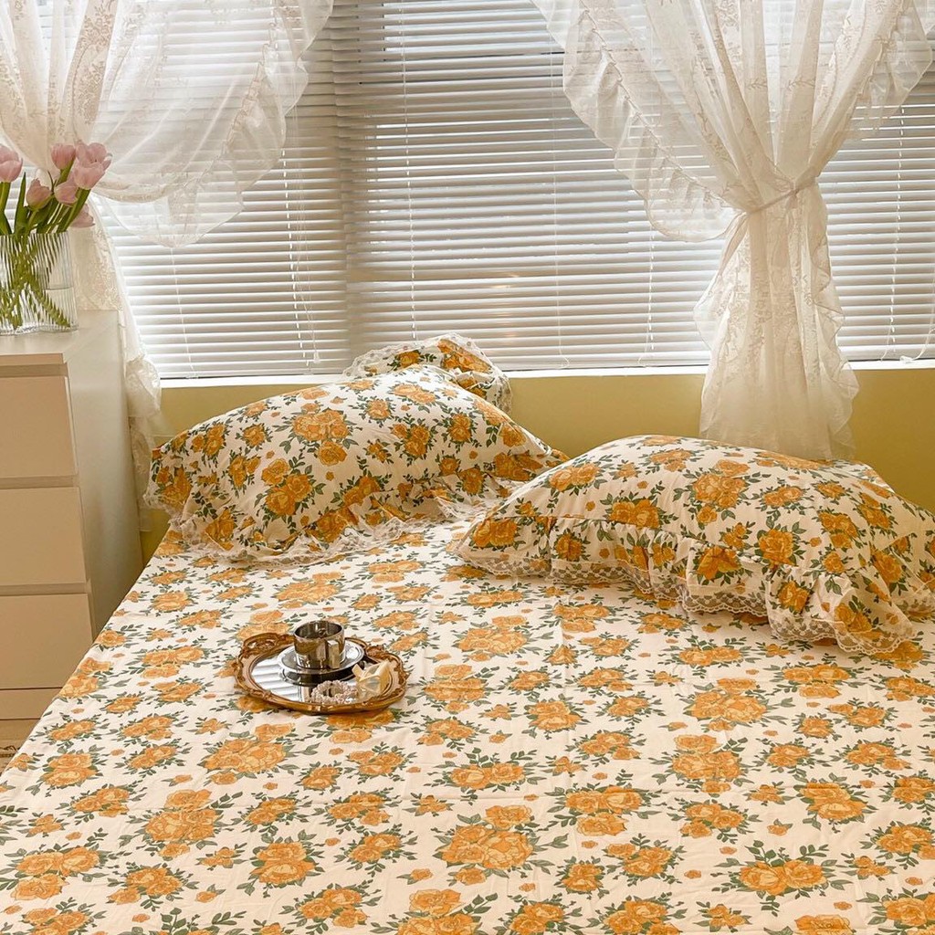 [HÀN QUỐC] SET GA GỐI COTTON HOA NHÍ REN BÈO - CAO CẤP KHÔNG PHA POLY