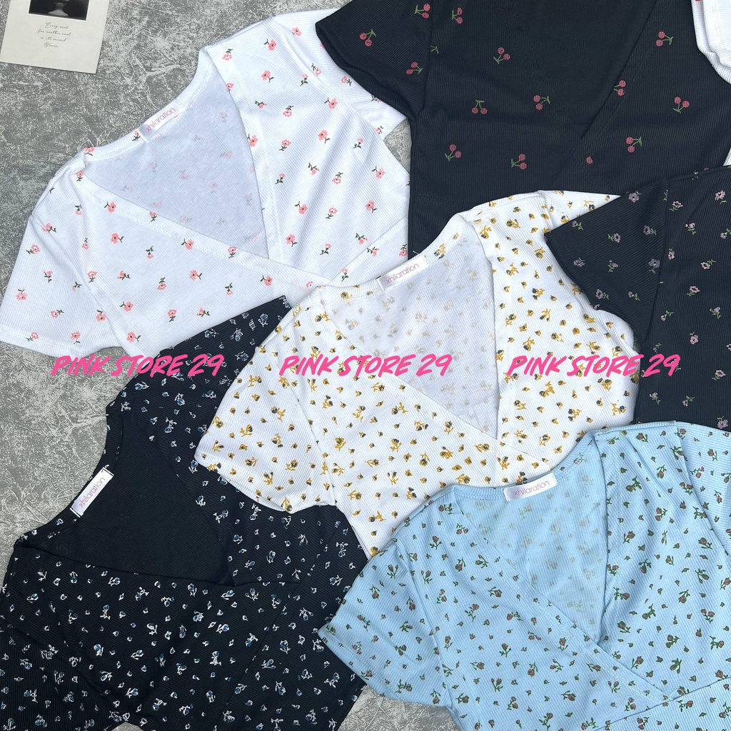 Áo Croptop Cổ V Hoa Nhí Sexy A5162