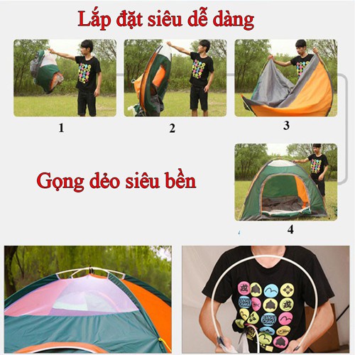 Lều cắm trại dã ngoại đi phượt tự bung du lịch cỡ lớn 3-5 người chống nước chống tia tử ngoại