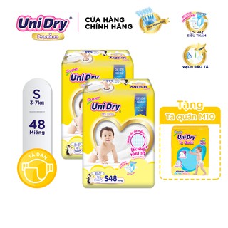 (Tặng 1 gói tã quần size M10) Combo 2 tã dán UNIDRY size S (48 miếng)