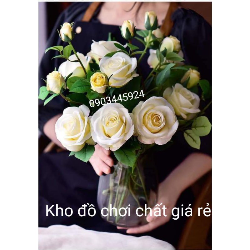 Cành Hồng Pháp cao cấp cao 70cm-Hoa Giả