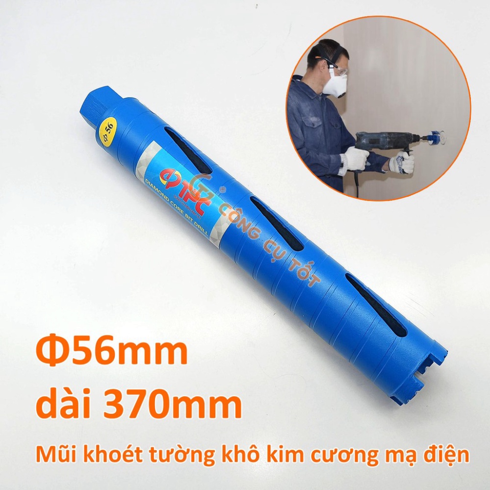 Mũi khoét tường khô kim cương mạ điện ren nối M22 Ø56 x 370mm