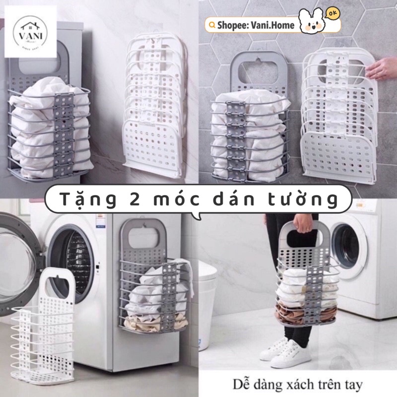 Giỏ nhựa đựng quần áo treo tường gấp gọn thông minh - Giỏ đựng đồ đa năng, Sọt nhựa đựng quần áo