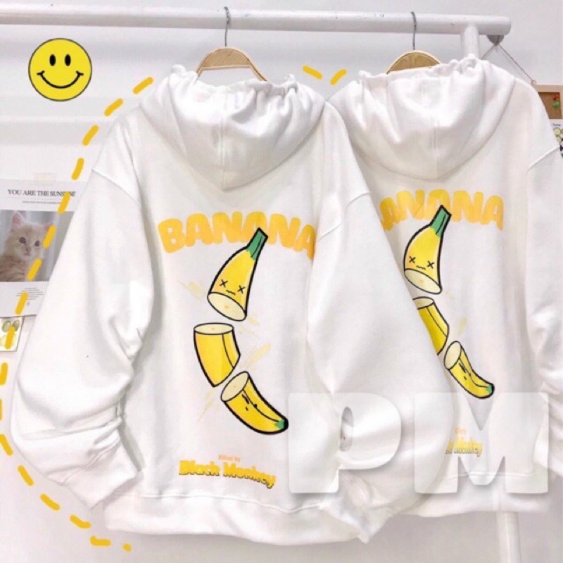Áo Khoá Chuối BANANA - Màu trắng Và Đen form rộng Có dây rút có mũ - Unisex áo khoác ngoài - Hoodie nỉ Miko Fashion