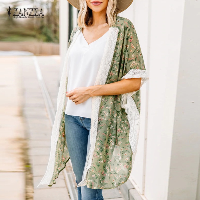 Zanzea Áo Khoác Cardigan Ren Hoa Tay Lửng Dành Cho Nữ