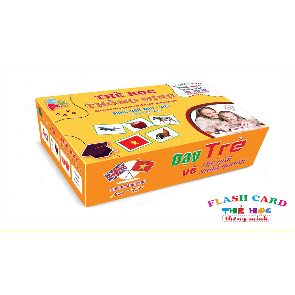 Bộ thẻ học thông minh song ngữ anh việt 18 chủ đề Loại To size 12x16cm
