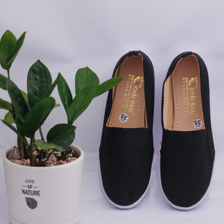 Giày lười vải bố đen