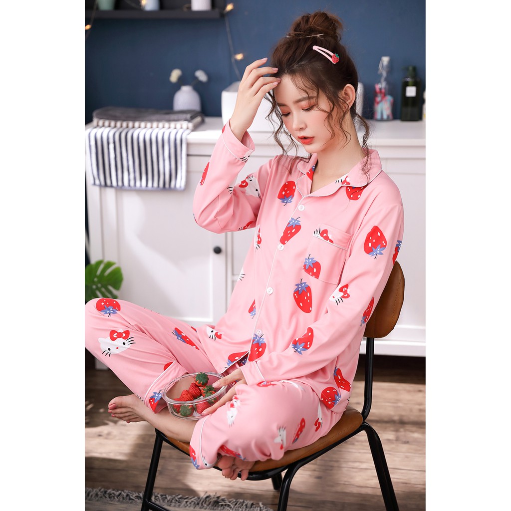 Bộ Pijama dài tay - sợi tơ sữa cao cấp mềm, mịn - siêu dễ thương mặc 4 mùa xuân hạ thu đông