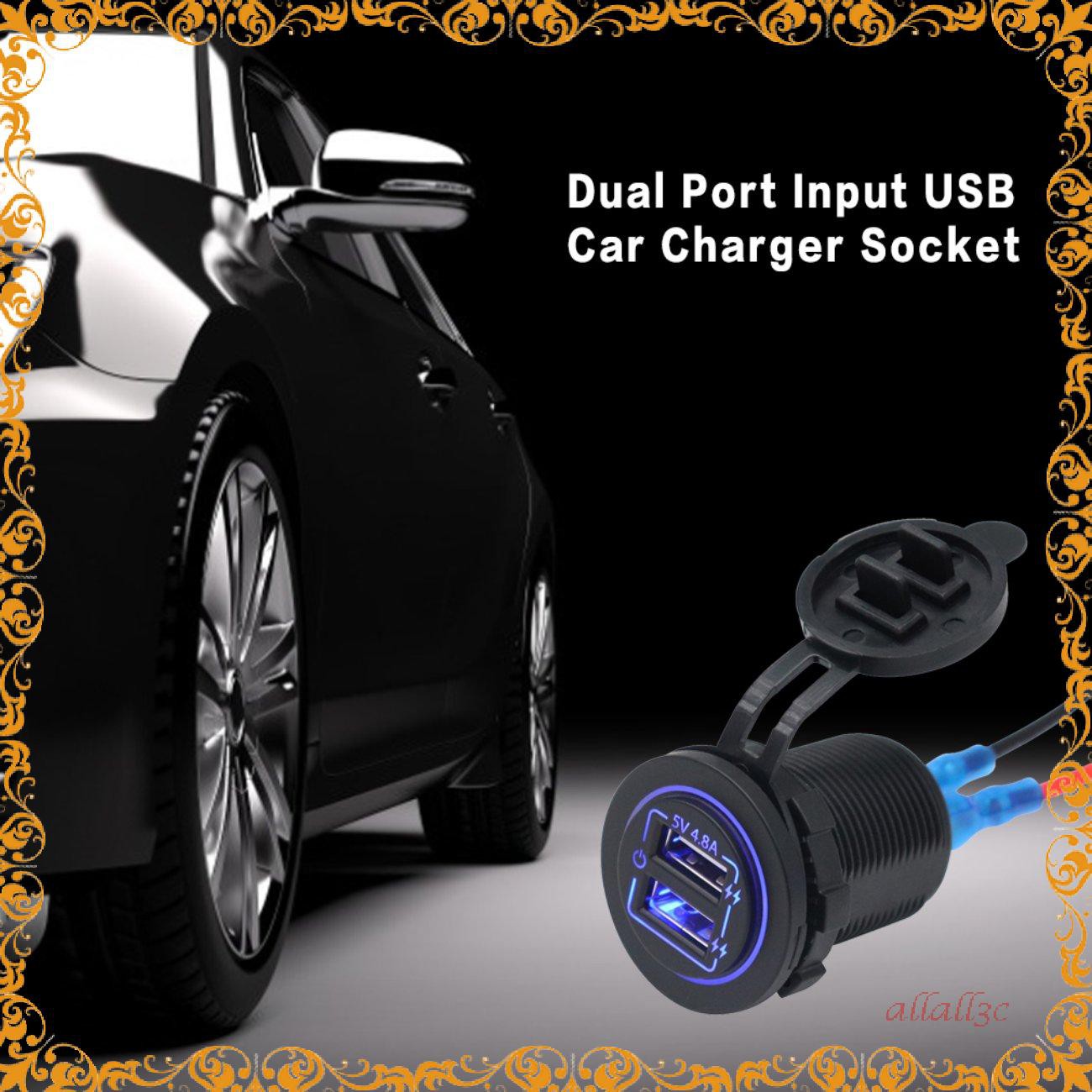 Dual Port Input USB Car Charger Socket 4.8A 5V Blue Light Touch Button Switch[╭(′▽`)╭(′▽`)╯]