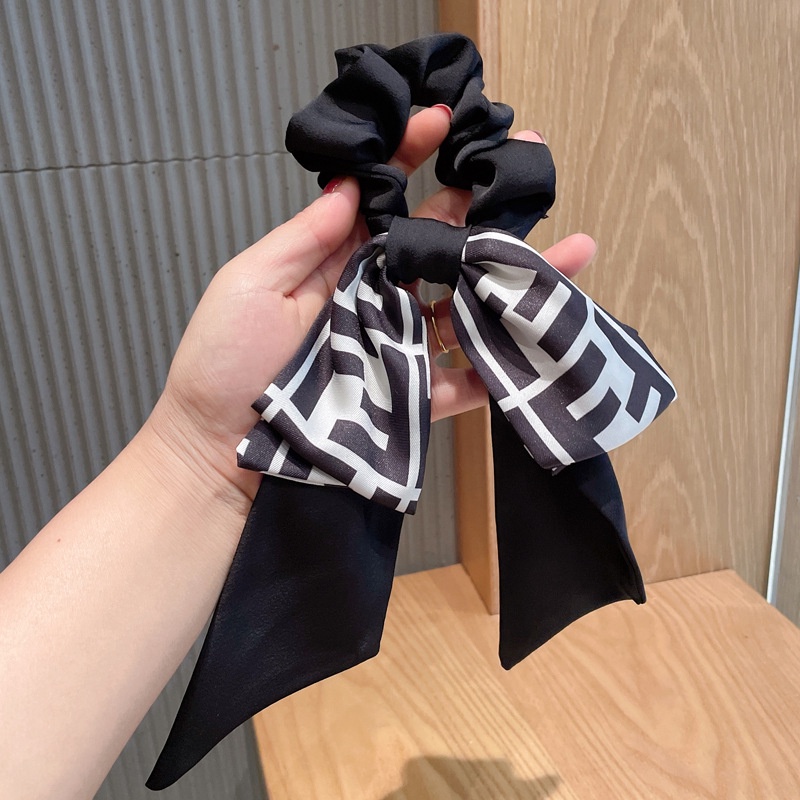 Dây buộc tóc thắt nơ in họa tiết chữ phong cách retro thời trang cho nữ