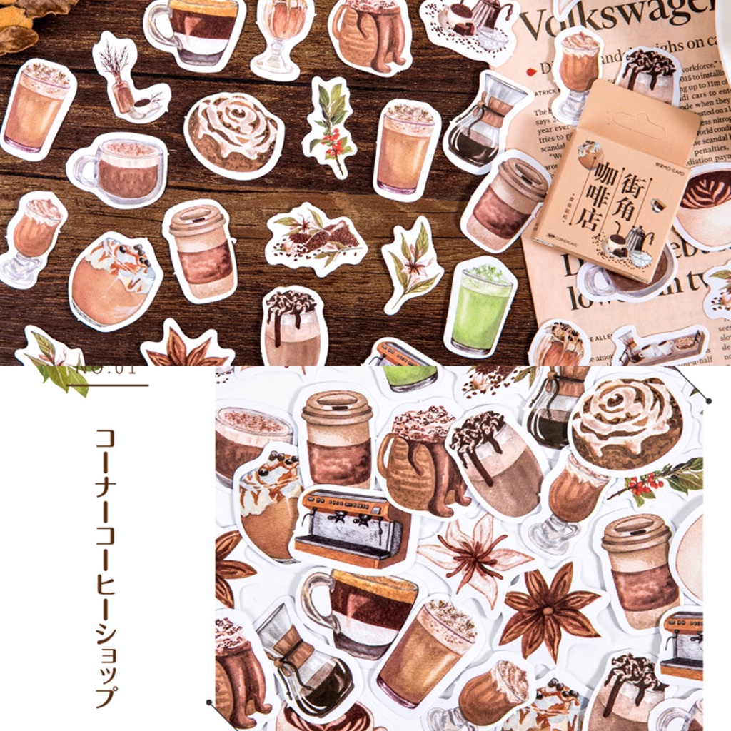 Hộp 46 miếng sticker mẫu corner cafe góc cà phê xinh xắn