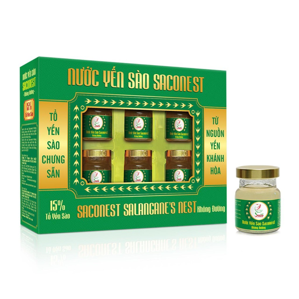 [KÈMTÚI]15% Tổ Yến Sào - Nước Yến Sào Cao Cấp Saconest Không Đường Hộp 6 lọ, Lọ 70ml Dành Cho Người Tiểu Đường, ăn kiêng