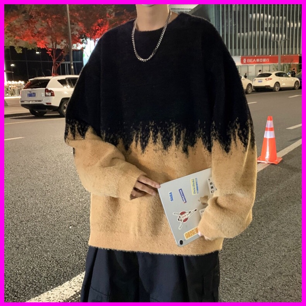 Áo len nam Form rộng phủ lông bên ngoài màu sắc độc đáo và ấm áp 2021