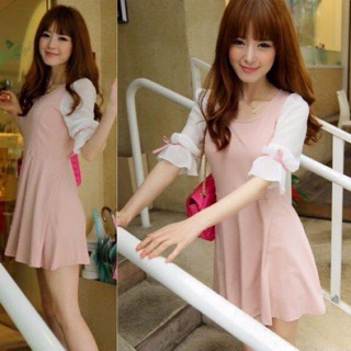 [Kèm ảnh thật] Đầm xoè tay lỡ thắt nơ