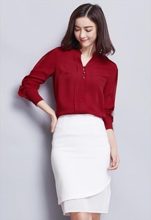 ÁO SƠ MI ĐỎ NẸP ĐÔI ĐÍNH NÚT HN3156