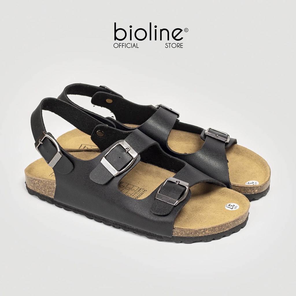 PU02- Dép sandal đế trấu BIRKEN Unisex quai hậu ngang da PU, đế trấu Bioline - Xuất khẩu châu Âu