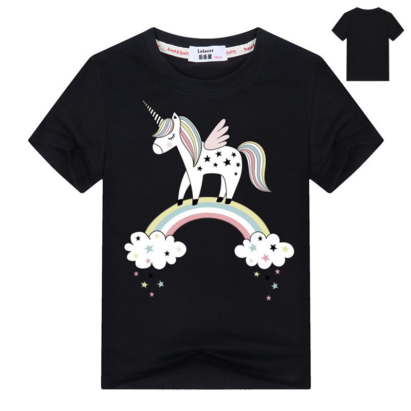 Cầu vồng cho bé gái Unicorn Unicorn T Áo trẻ em Cô gái mùa hè Động vật ngắn tay