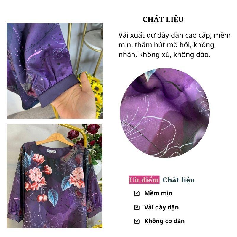 Áo kiểu trung niên cho bà cho mẹ màu tím họa tiết hoa lạ nổi bật CC3 - Thời trang Cát Tường