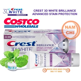 Kem Đánh Răng Crest 3D White BRILLIANCE Vibrant Peppermint 99g - Hàng Chính Hãng Mỹ