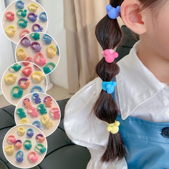 Bộ 10 Dây Cột Tóc Co Giãn Cao Màu Kẹo Họa Tiết Hoạt Hình Dễ Thương Cho Bé