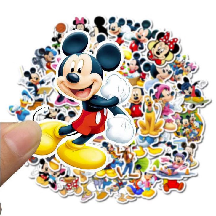 (Bộ 50 Miếng) Sticker Mickey Hoạt Hình Cute, Sticker Dán Mũ Bảo Hiểm Laptop Chống Nước