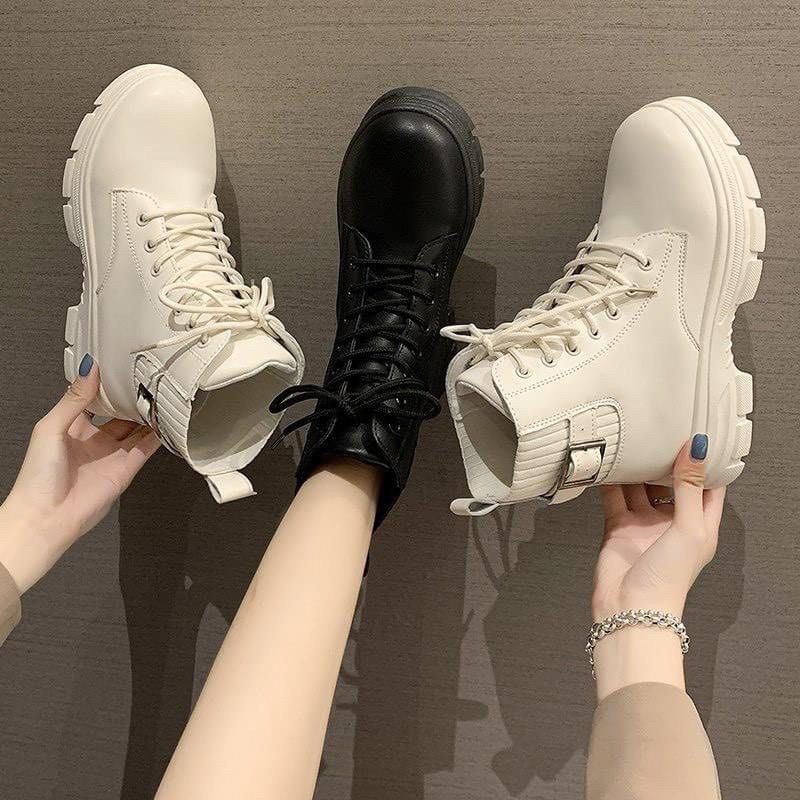 Boost Cổ Chun Co Dãn Nữ Cổ Lửng Chất Da Vintage giày Boots da mềm lót nỉ khóa sau cao cấp boost lửng thời trang đế 6 cm