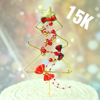 Cây thông sắt sao nơ đỏ trang trí bánh kem Noel