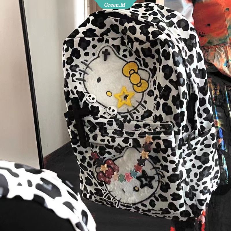 Ba Lô Đi Học Sức Chứa Lớn In Họa Tiết Hello Kitty / Da Báo Thời Trang Vintage Dành Cho Nữ Y2k