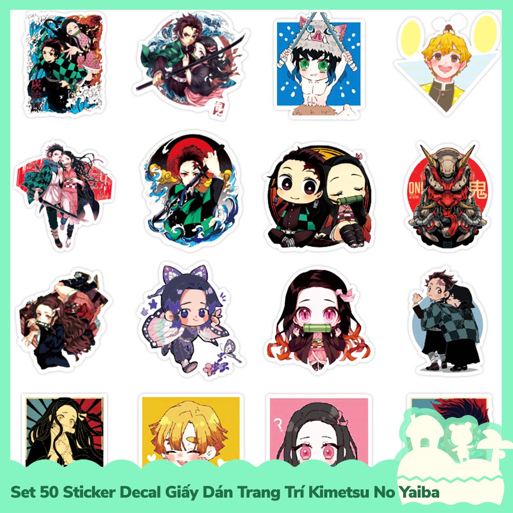 [Sẵn VN - NowShip] Set 50 Sticker Decal Dán Trang Trí Anime Manga Kimetsu No Yaiba Demon Slayer