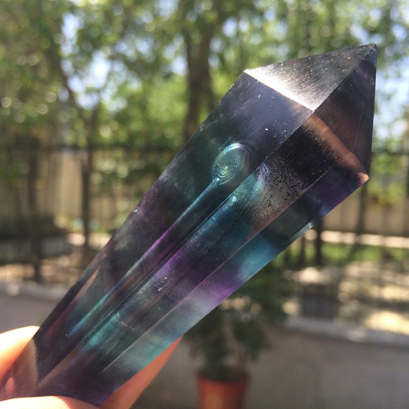 1 Ống Thạch Anh Pha Lê Fluorite Màu Xanh Lá Và Tím Tự Nhiên Có Lỗ Mới