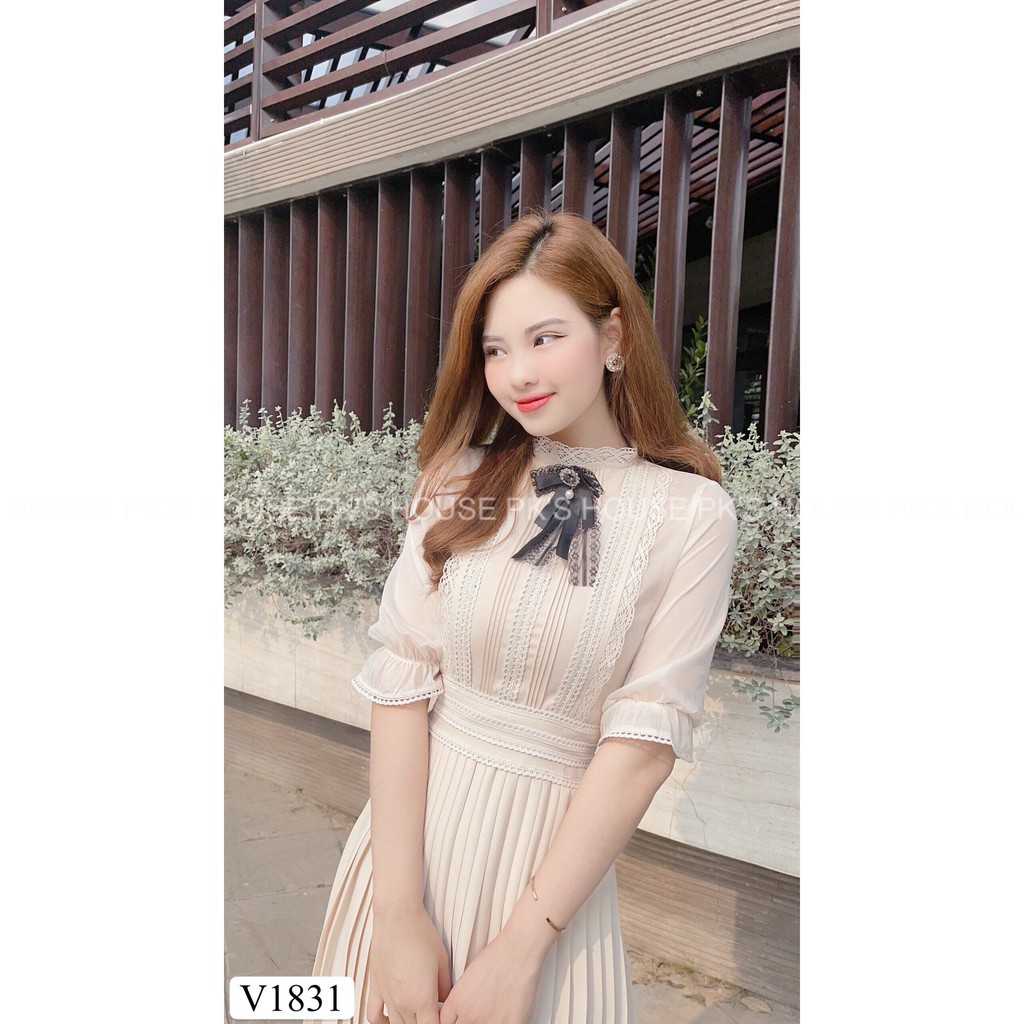 Váy Thiết Kế Dáng Xoè Phối Nơ Dập Ly V1831, Đầm Thiết Kế Ren Tiểu Thư Cao Cấp - PK Official | BigBuy360 - bigbuy360.vn