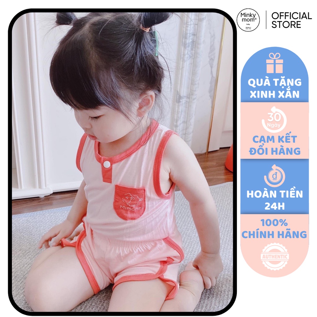 [SALE] Bộ Quần Áo Bé Gái, Bé Trai KIMCHIBABY Vải Thun Lạnh Túi Ngực Cổ Viền, Bộ Ba Lỗ Cho Bé Mặc Nhà KW2213