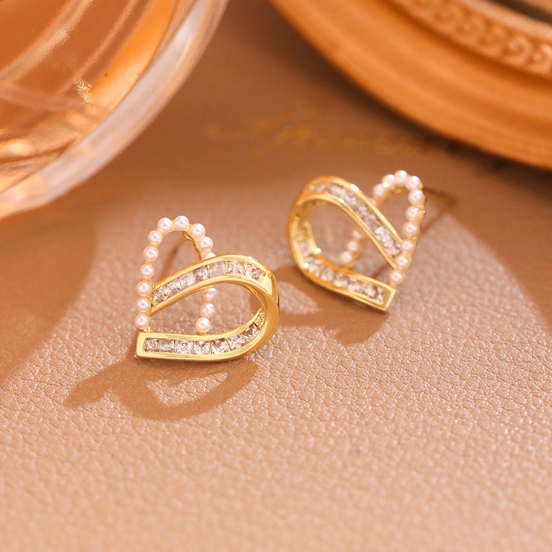 Bông tai mạ vàng 18K JIUDUOLAN đính ngọc trai hình trái tim sang trọng phong cách Hàn Quốc