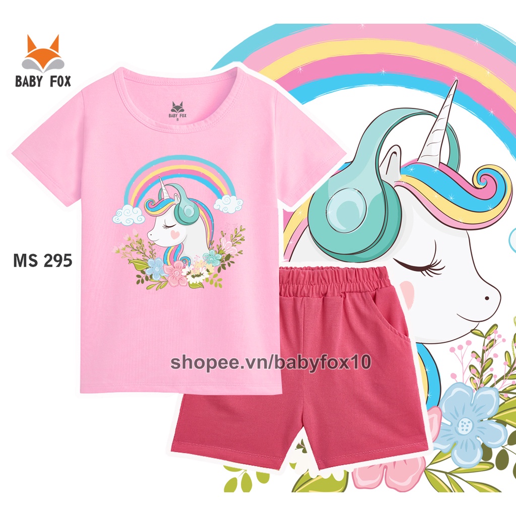 Bộ thun bé gái 100% cotton cao cấp, thương hiệu BABY FOX, in hình Unicon, size nhỏ, trung, đại i