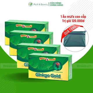 Combo 4 hộp Hoạt huyết dưỡng não, Tuần hoàn não GINGKO GOLD hộp 30 viên tặng áo mưa dù cao cấp Medibeauty
