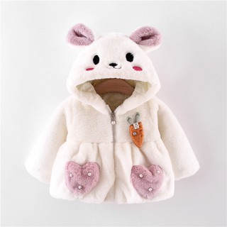 Áo khoác cotton có mũ thiết kế hình tai thỏ hoạt hình dễ thương cho bé gái