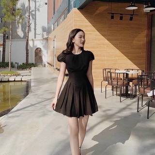 Đầm đen tùng xếp li form ngắn (kèm hình thật)