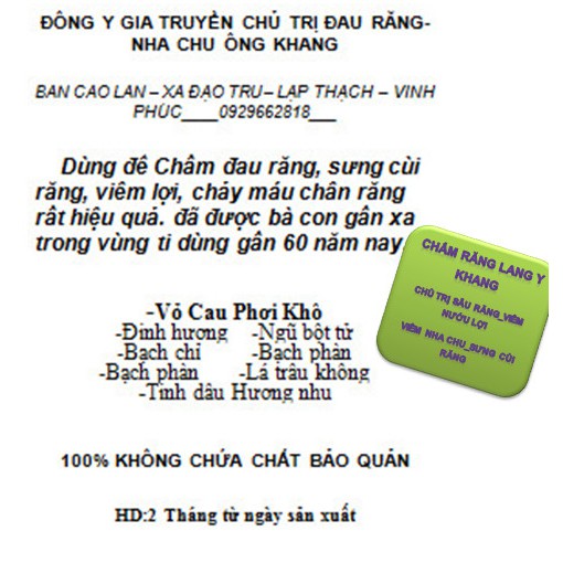 CHẤM SÂU RĂNG GIA TRUYỀN, hỗ trợ người VIÊM LỢI, VIÊM NHA CHU, SƯNG CÙI RĂNG
