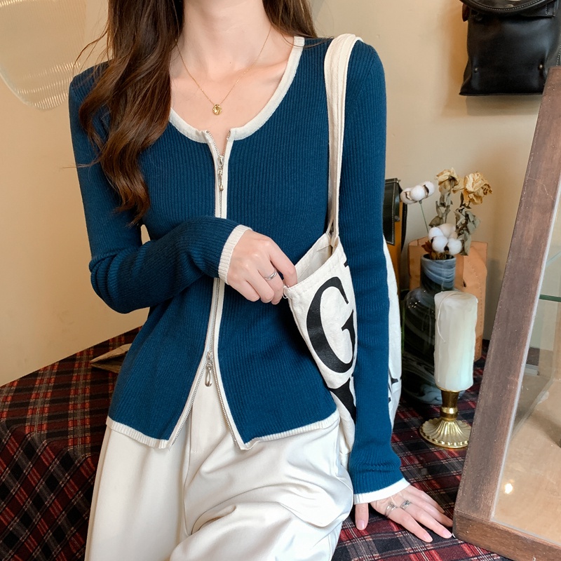 Áo khoác len cardigan có khóa kéo chống nắng thời trang thu đông phong cách Hàn Quốc