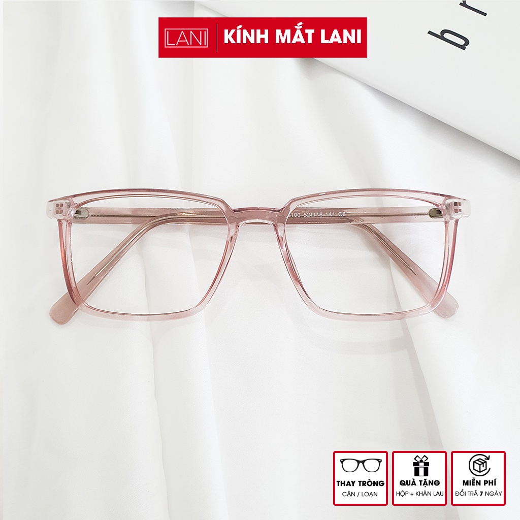 Gọng kính cận nữ dáng vuông Lani 8101 lõi thép bọc nhựa dẻo siêu bền + Lắp mắt cận theo yêu cầu