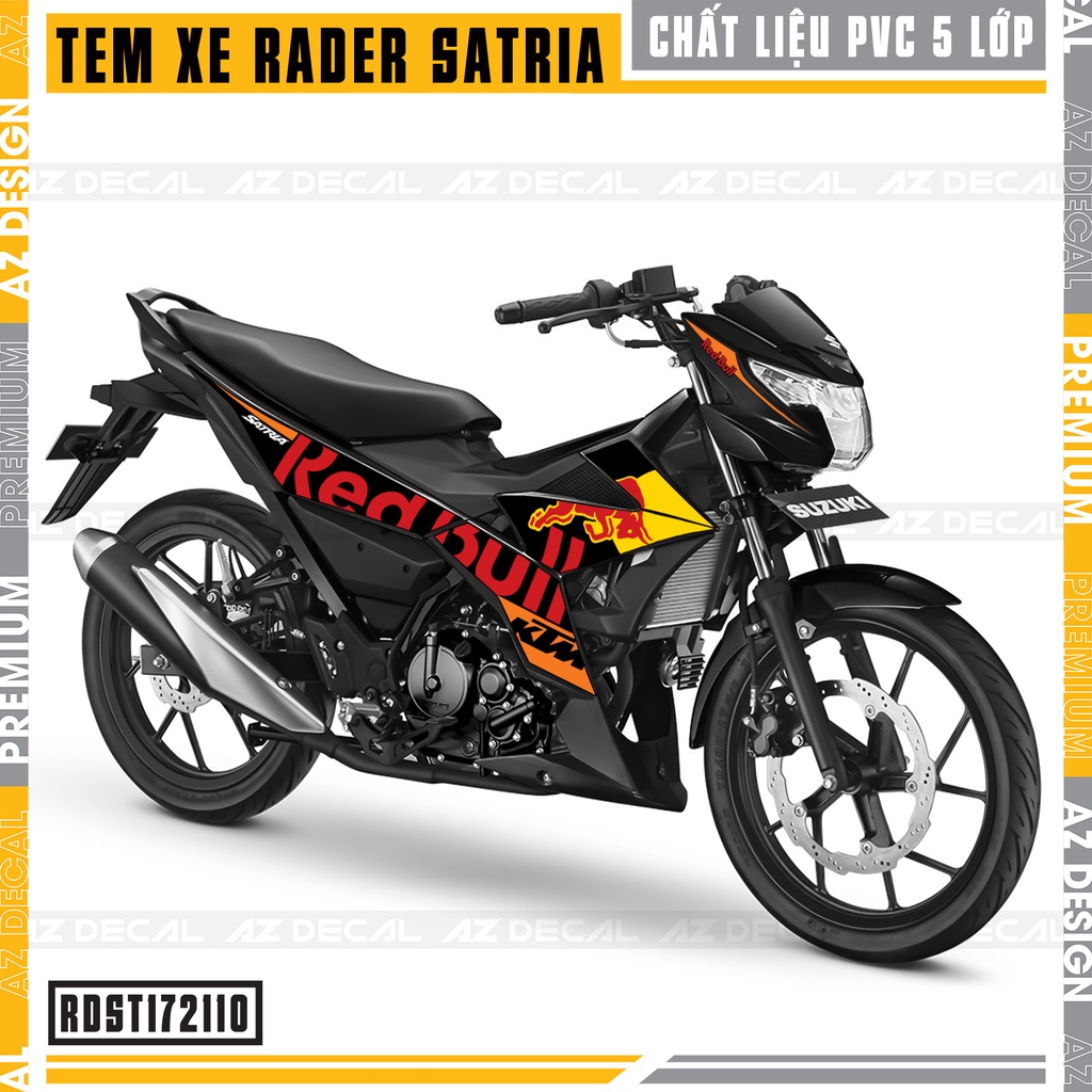 Tem Xe Suzuki Raider - Satria Mẫu Redbull | RDST172110 | Chất Liệu PVC 5 Lớp Chống Nước, Đa Dạng Màu Tem Cho Xe