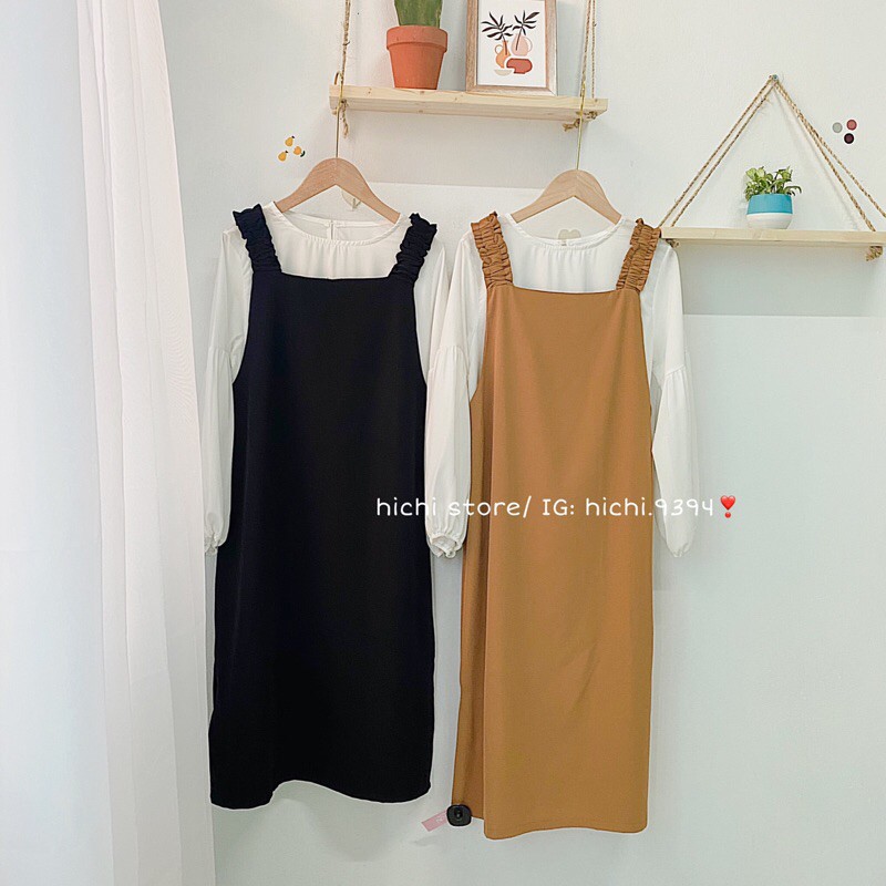(SẴN + ẢNH THẬT) SÉT VÁY YẾM DÀI ULZZANG PHONG CÁCH HÀN QUỐC 2 MÀU ĐEN VÀ NÂU TÂY | BigBuy360 - bigbuy360.vn